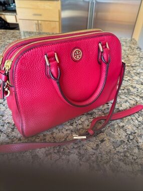 Tory Burch Hot Pink Pebbled Leather Double-Zip Satchel